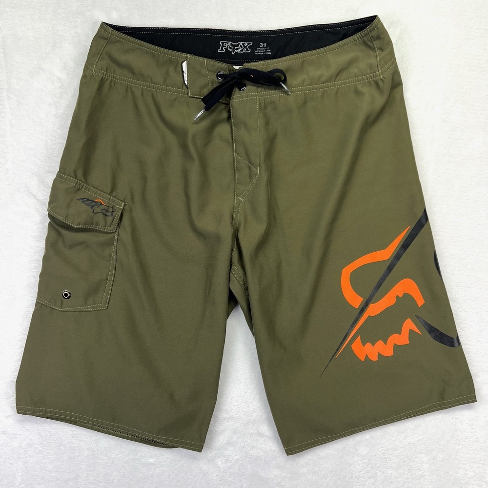 Fox Racing Board Shorts Mens 31 Olive Green Moto Surf Cargo Pocket 31